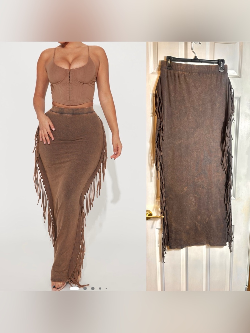 Fashion Nova Sahara Mineral Wash Maxi Skirt- Brown